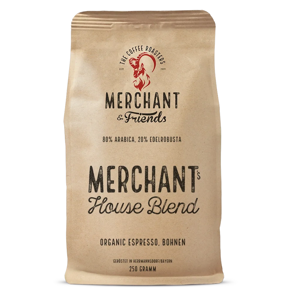 Merchant's House Blend Bio Espresso 250g ganze Bohne — Klassiker mit dichter Crema aus Brasilien, Äthiopien, Indonesien, Tansania | Merchant & Friends
