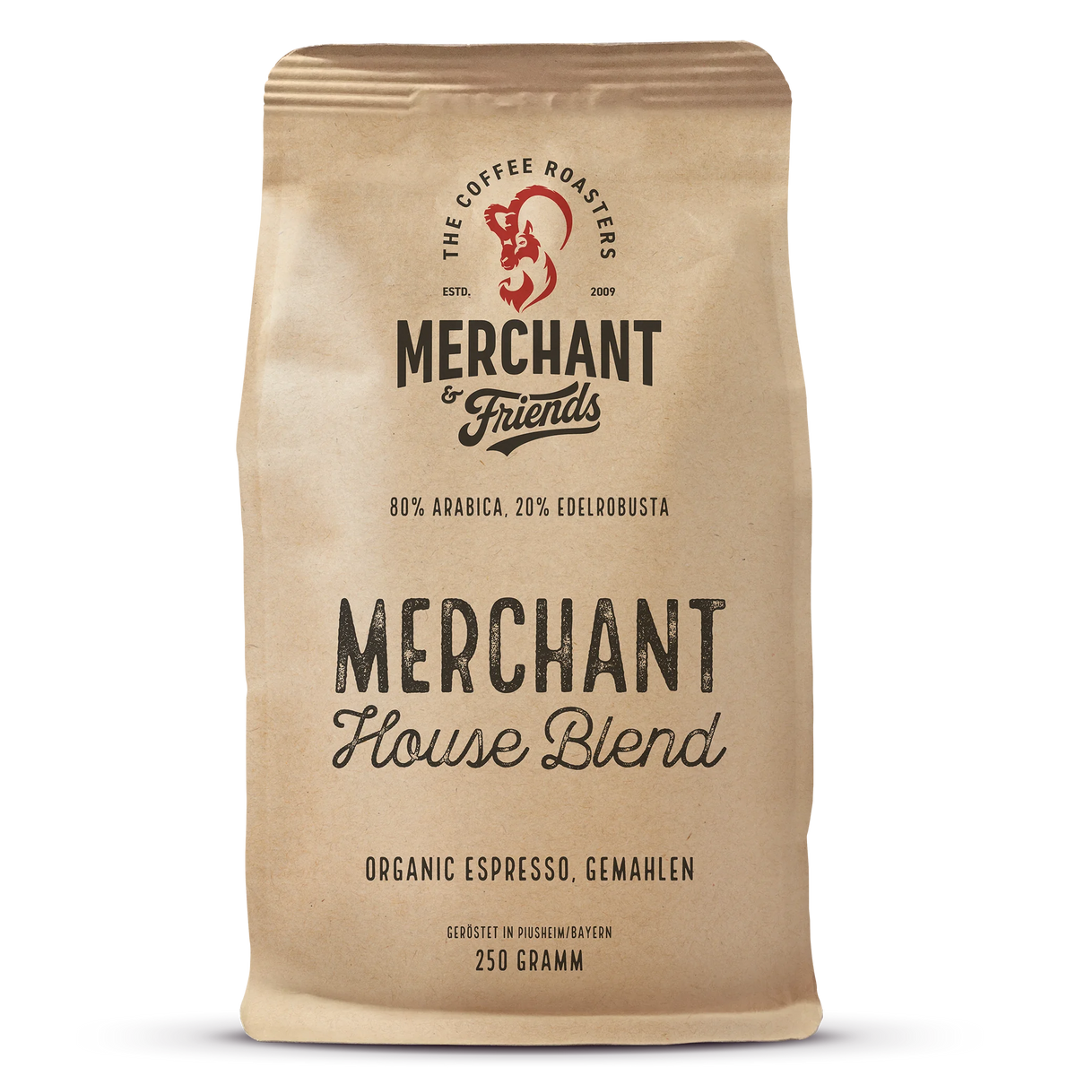 Merchant's House Blend Bio Espresso 250g gemahlen — Klassiker mit dichter Crema aus Brasilien, Äthiopien, Indonesien, Tansania | Merchant & Friends