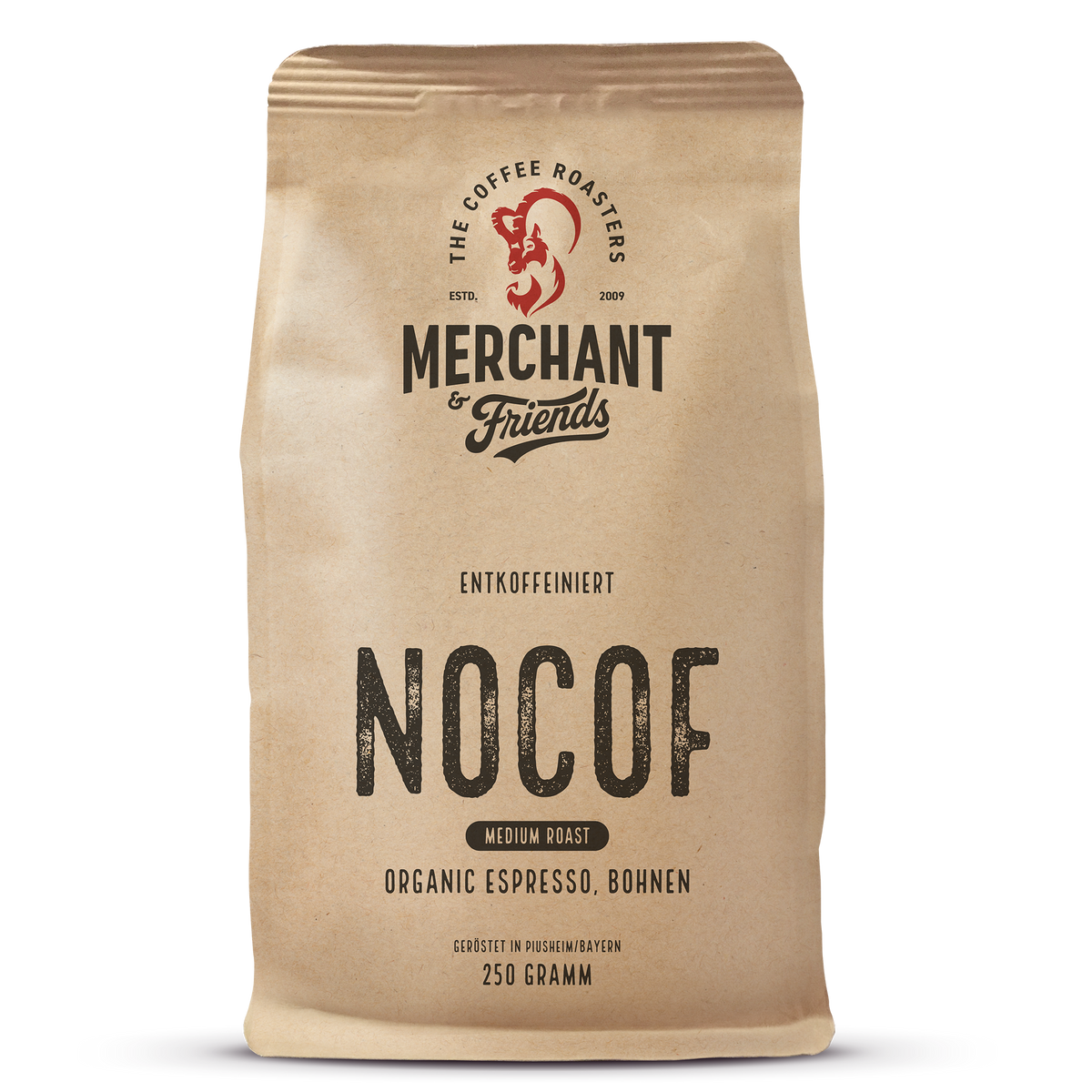 Nocof Bio Espresso 250g Medium Roast Ganze Bohne — Arabica-Mischung aus Peru | Merchant & Friends