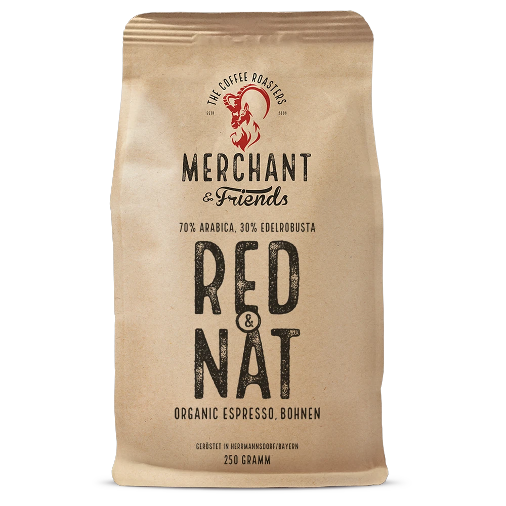 Red & Nat Bio Espresso 250g ganze Bohne — Schokoladiger Espresso mit Natural Process aus Peru, Tansania | Merchant & Friends