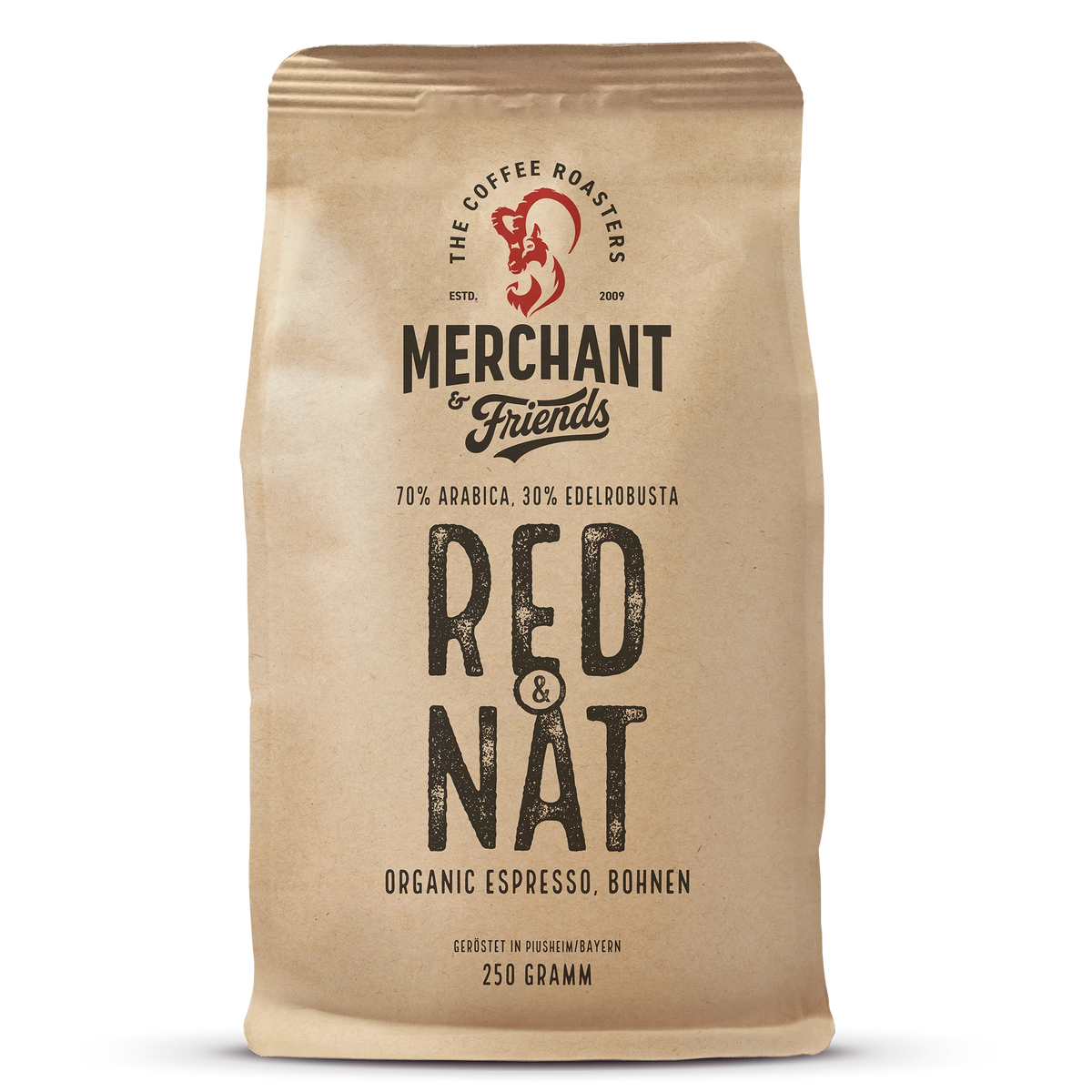 Red & Nat Bio Espresso 250g ganze Bohne — Schokoladiger Espresso mit Natural Process aus Peru, Tansania | Merchant & Friends