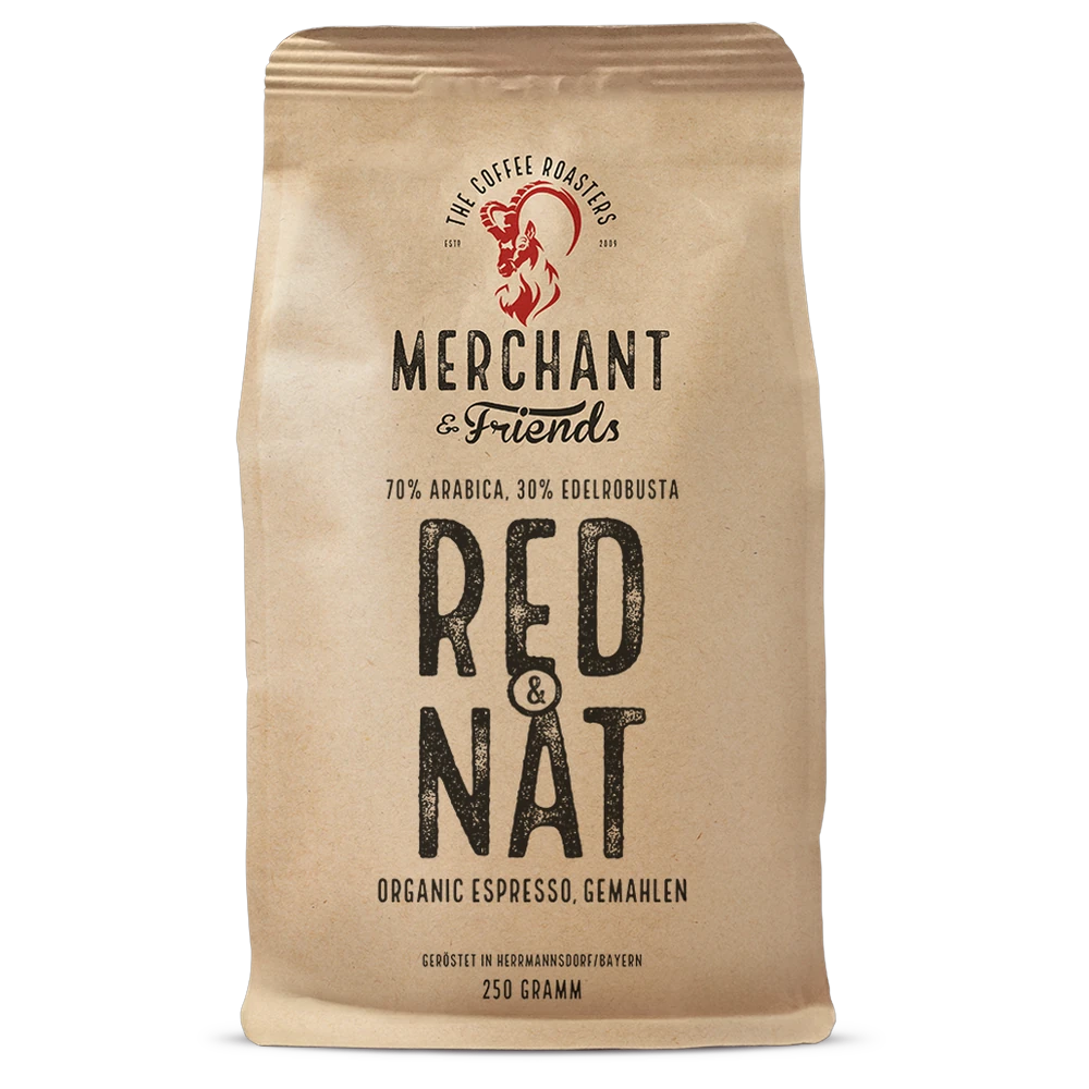 Red & Nat Bio Espresso 250g gemahlen — Schokoladiger Espresso mit Natural Process aus Peru, Tansania | Merchant & Friends