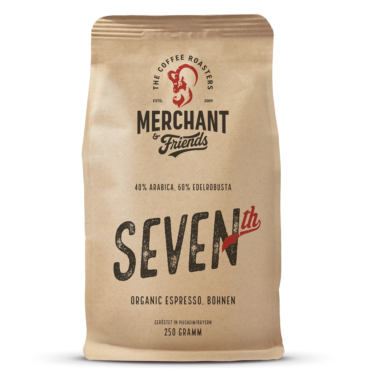 Seventh Bio Espresso 250g ganze Bohne — Robusta-Mischung mit dichter Crema aus Indonesien, Tansania | Merchant & Friends