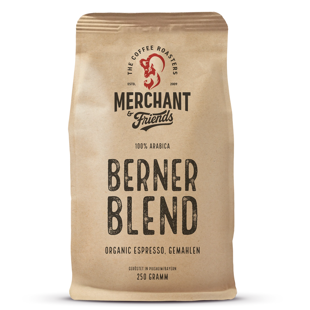 Berner Blend Bio Espresso 250g gemahlen — Eleganter 100% Arabica-Espresso aus Brasilien, Äthiopien, Indonesien | Merchant & Friends