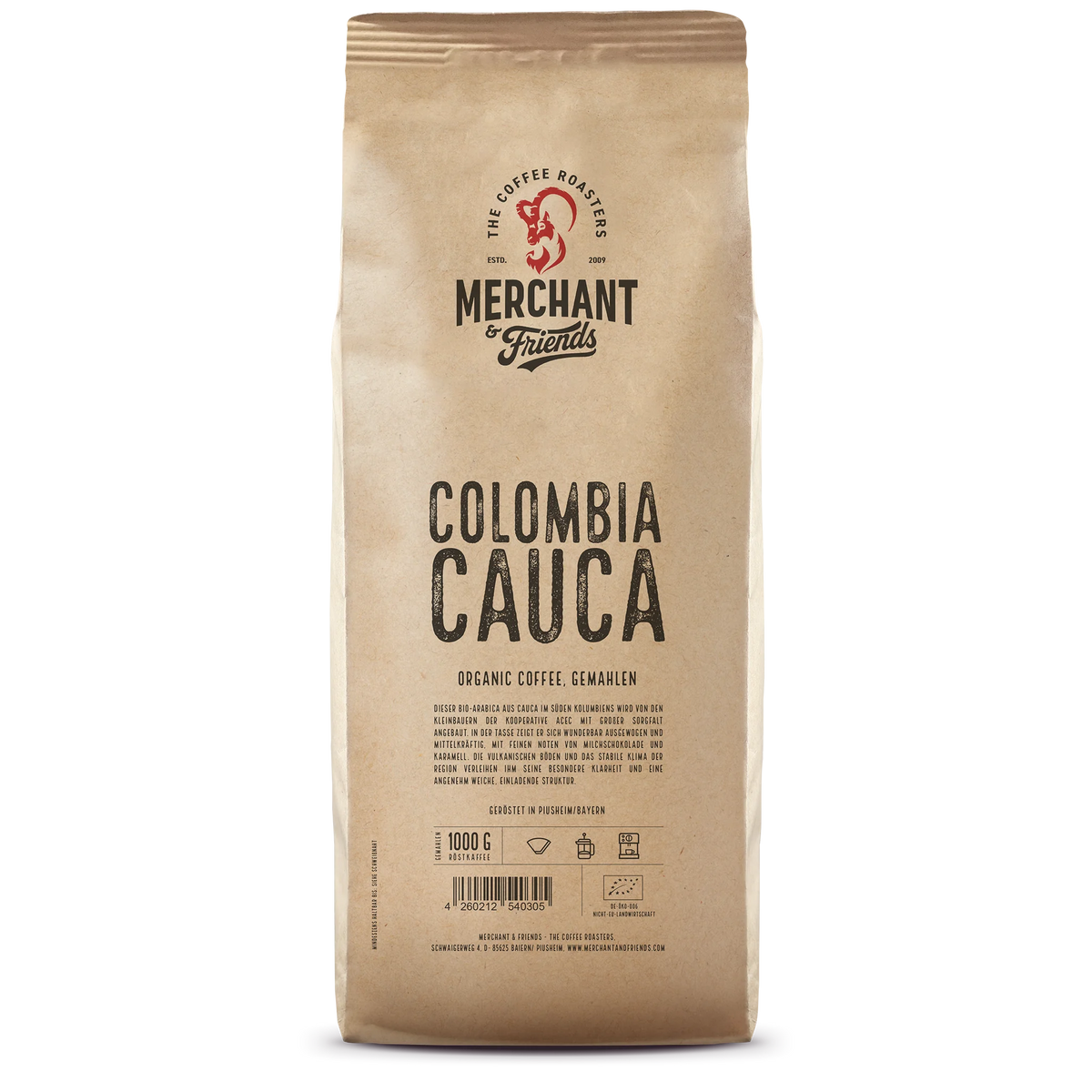 Colombia Cauca Bio Filterkaffee 1kg gemahlen — Single Origin Filter aus Kolumbien, Region Cauca | Merchant & Friends