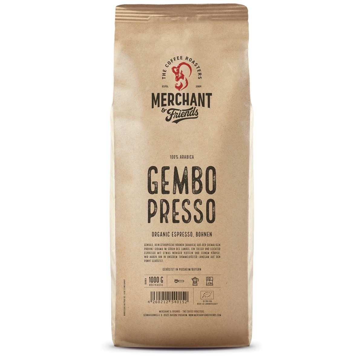 Gembopresso Bio Espresso 1kg ganze Bohne — Single Origin Espresso aus Äthiopien | Merchant & Friends