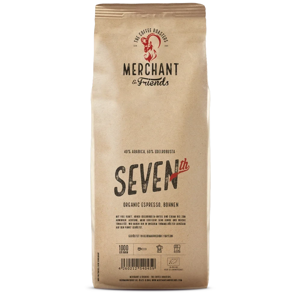 Seventh Bio Espresso 1kg ganze Bohne — Robusta-Mischung mit dichter Crema aus Indonesien, Tansania | Merchant & Friends