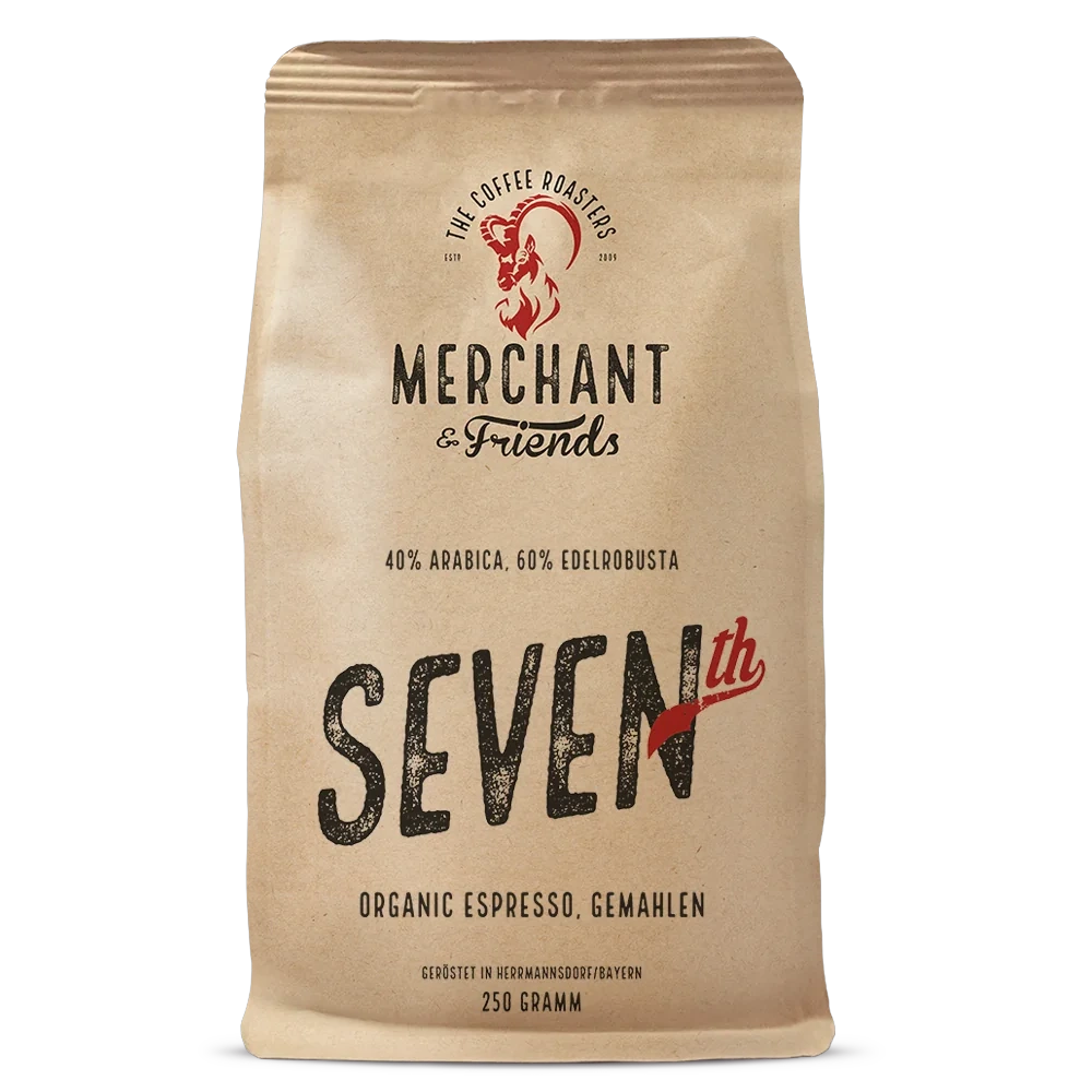 Seventh Bio Espresso 250g gemahlen — Robusta-Mischung mit dichter Crema aus Indonesien, Tansania | Merchant & Friends